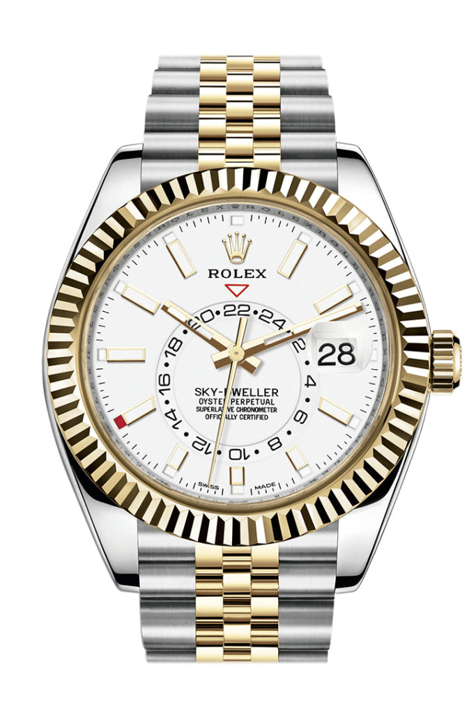 Rolex Sky Dweller White Dial 18K Yellow Gold Bezel Two Tone Jubilee Men’s Watch 326933