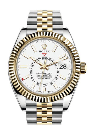 Rolex Sky Dweller White Dial 18K Yellow Gold Bezel Two Tone Jubilee  Men's Watch 326933