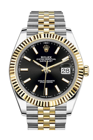 Rolex Datejust 41 Black Dial Fluted Bezel 18K Yellow Gold Jubilee Mens Watch 126333