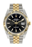 Rolex Datejust 41 Black Dial Fluted Bezel 18k Yellow Gold Jubilee Mens Watch 126333