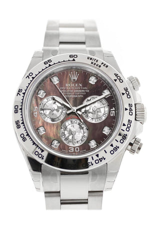 Rolex Cosmograph Daytona Black Mother Of Pearl Diamond Dial White Gold Oyster Mens Watch 116509