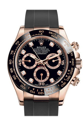 Rolex Cosmograph Daytona Rose Gold Black Diamond Set Dial Oysterflex 116515Ln Watch