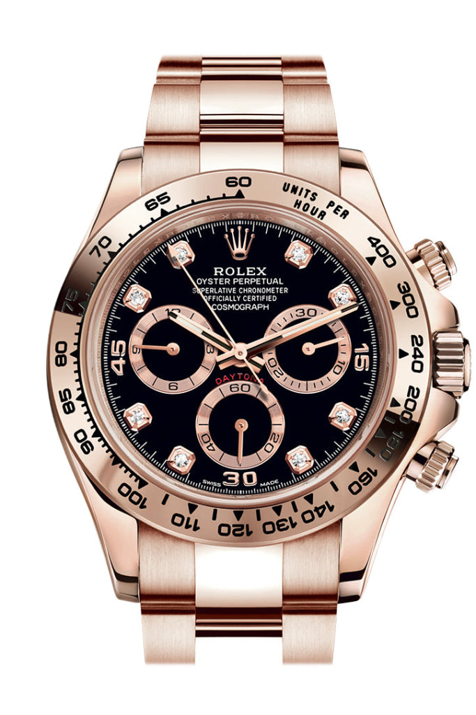 Rolex Cosmograph Daytona Rose Gold Black Diamond Set Dial Bracelet 116505 Watch