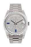 Rolex Day-Date 40 Paved Diamond Sapphires Dial 40 Baguette Diamond Bezel Platinum President Automatic Men's Watch 228396TBR 228396