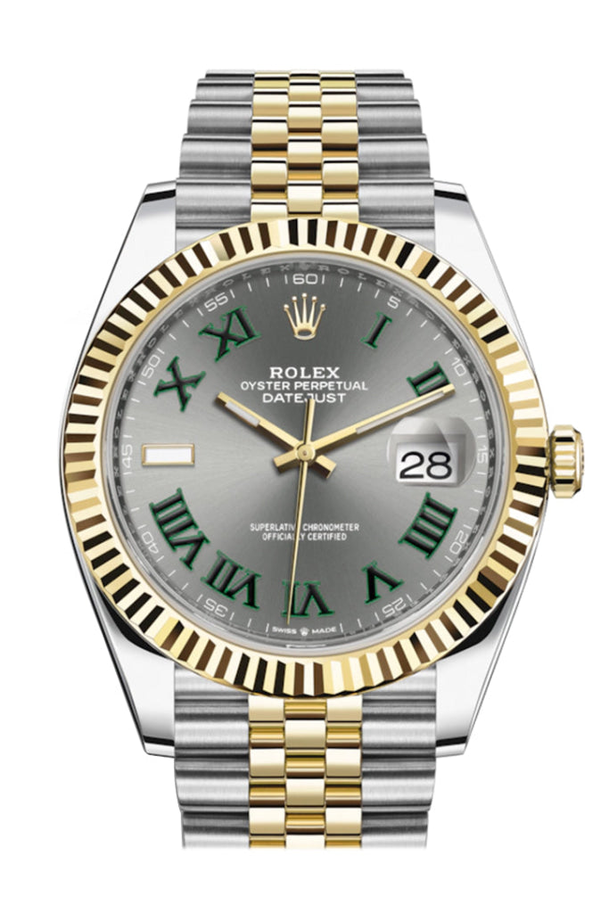 Rolex Datejust 41 Slate Roman Dial Fluted Bezel 18K Yellow Gold Jubilee Mens Watch 126333