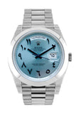 Rolex Day-Date 40 Ice blue Hindu Arabic Numerals Dial Dome Bezel Platinum President Automatic Men's Watch 228206 DC