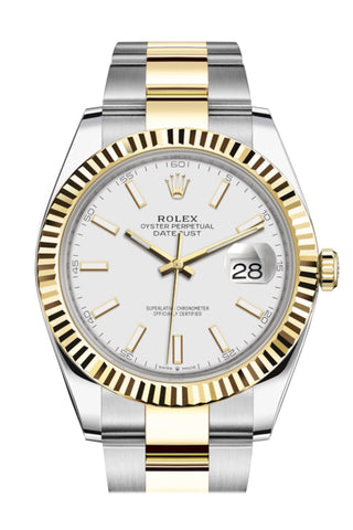 Rolex Datejust 41 White Dial Fluted Bezel 18K Yellow Gold Mens Watch 126333