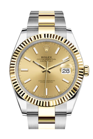 Rolex Datejust 41 Champagne Dial Fluted Bezel 18k Yellow Gold Mens Watch 126333