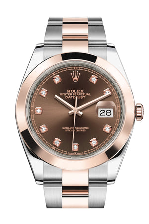 Rolex Datejust 41 Chocolate Diamond Dial Steel and 18K Rose Gold Men's Watch 126301
