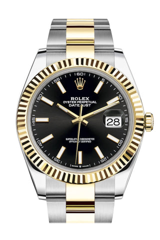 Rolex Datejust 41 Black Dial Fluted Bezel 18K Yellow Gold Mens Watch 126333