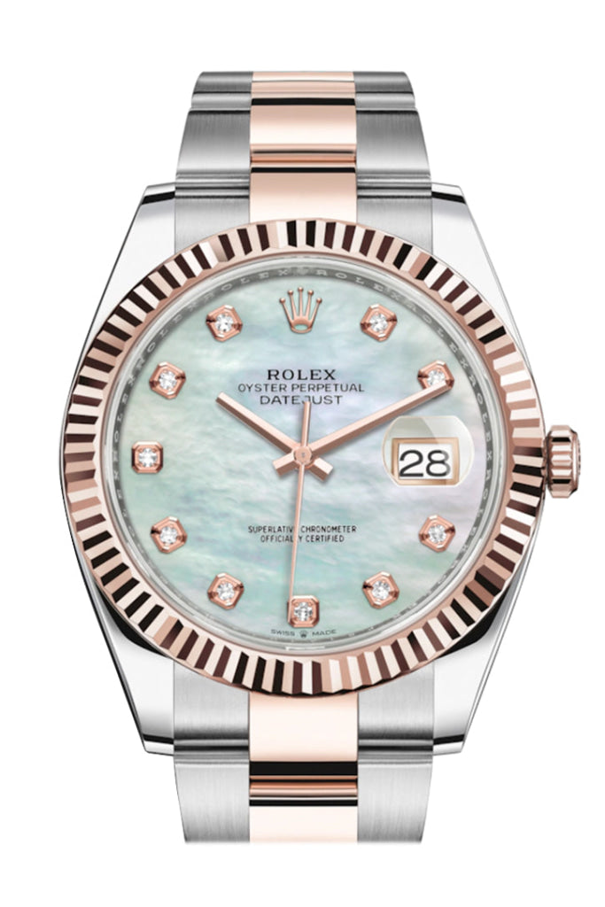 Rolex Datejust 41 Mother-Of-Pearl Set With Diamonds Dial Rose Gold Fluted Bezel Mens Watch 126331