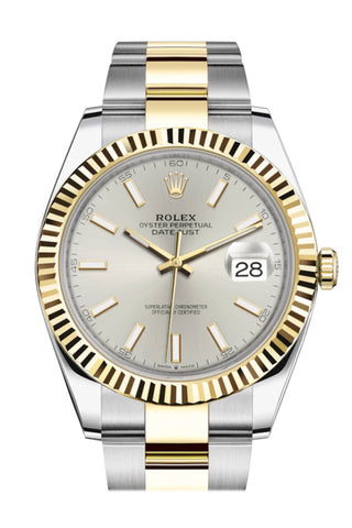 Rolex Datejust 41 Silver Dial Fluted Bezel 18K Yellow Gold Mens Watch 126333