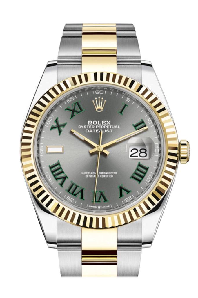 Rolex Datejust 41 Slate Roman Dial Fluted Bezel 18K Yellow Gold Mens Watch 126333