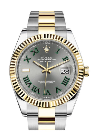 Rolex Datejust 41 Slate Roman Dial Fluted Bezel 18k Yellow Gold Mens Watch 126333