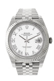 Rolex Datejust 41 White Roman Dial White Gold Fluted Bezel Jubilee Mens Watch 126334