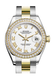 Rolex Datejust 28 White Roman Dial Diamond Bezel Yellow Gold Ladies Watch 279383RBR 279383
