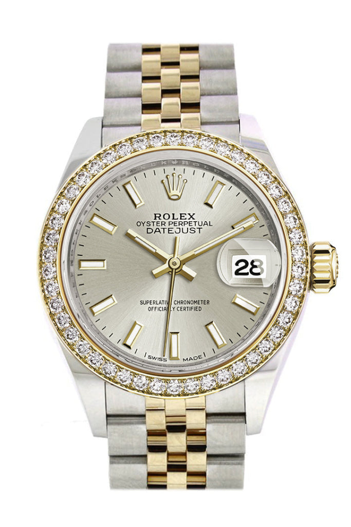 Rolex Datejust 28 Silver Dial Diamond Bezel Yellow Gold Jubilee Ladies Watch 279383Rbr 279383