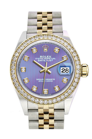 Rolex Datejust 28 Lavender Set With Diamonds Dial Diamond Bezel Yellow Gold Jubilee Ladies Watch