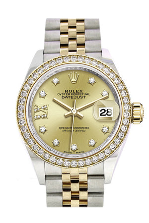 Rolex Datejust 28 Champagne Diamond Star Dial Diamond Bezel Yellow Gold Jubilee Ladies Watch 279383RBR 279383