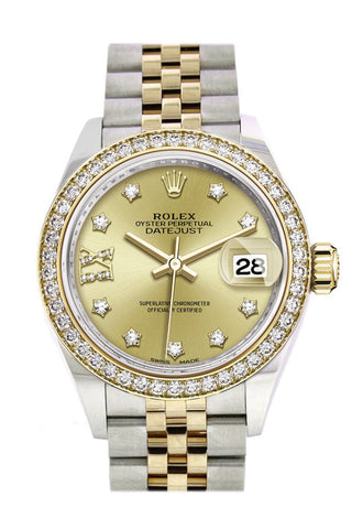 Rolex Datejust 28 Champagne Diamond Star Dial Bezel Yellow Gold Jubilee Ladies Watch 279383Rbr