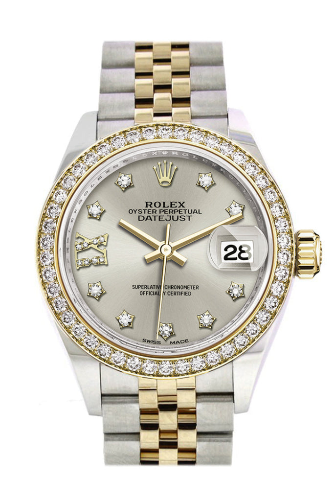 Rolex Datejust 28 Silver Diamond Star Dial Bezel Yellow Gold Jubilee Ladies Watch 279383Rbr 279383