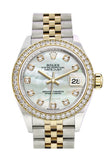 Rolex Datejust 28 White mother-of-pearl set with diamonds Dial Diamond Bezel Yellow Gold Jubilee Ladies Watch 279383RBR 279383