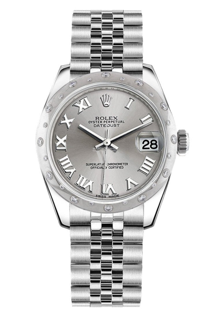 Rolex Datejust 31 Silver Roman Dial Dome Set With Diamonds Bezel Jubilee Ladies Watch 178344