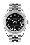 Rolex Datejust 31 Black Roman Dial Dome set with Diamonds Bezel Jubilee Ladies Watch 178344