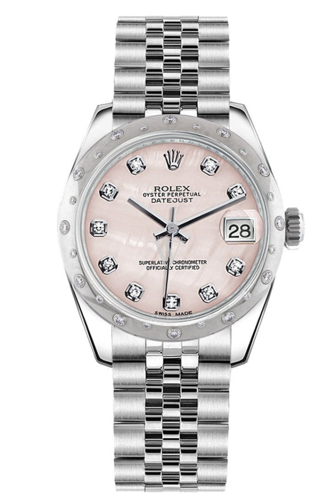 Rolex Datejust 31 Pink Mother Of Pearl Diamond Dial Dome Set With Diamonds Bezel Jubilee Ladies