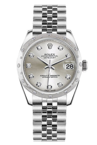 Rolex Datejust 31 Silver Diamond Dial Dome Set With Diamonds Bezel Jubilee Ladies Watch 178344