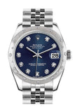 Rolex Datejust 31 Blue Diamond Dial Dome set with Diamonds Bezel Jubilee Ladies Watch 178344