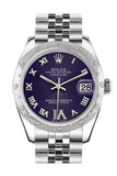 Rolex Datejust 31 Purple Roman Large VI diamond Dial Dome set with Diamonds Bezel Jubilee Ladies Watch 178344