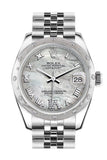 Rolex Datejust 31 White Mother Of Pearl Roman Large Vi Diamond Dial Gold Dome Set With Diamonds