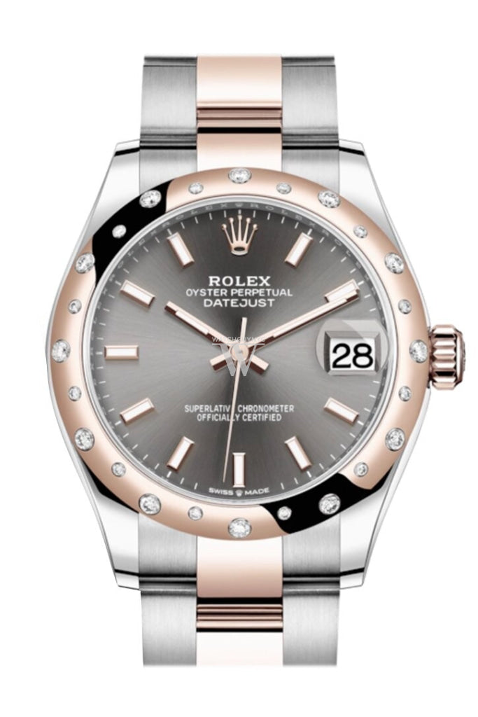 Rolex Datejust 31 Dark Rhodium Index Dial Diamond Bezel Rose Gold Two Tone Watch 278341Rbr 278341