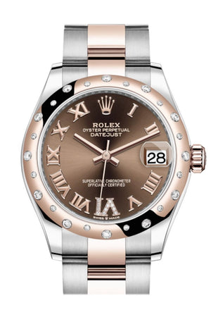Rolex Datejust 31 Chocolate Large Vi Diamonds Dial Diamond Bezel Rose Gold Two Tone Watch 278341Rbr
