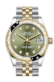 Rolex Datejust 31 Olive Green Diamonds Dial Diamond Bezel Jubilee Yellow Gold Two Tone Watch 278341RBR 278343 NP