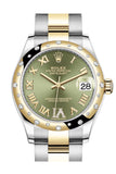 Rolex Datejust 31 Olive green Large VI diamonds Dial Diamond Bezel Yellow Gold Two Tone Watch 278343RBR 278343