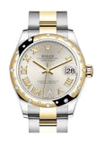 Rolex Datejust 31 Silver Large VI diamonds Dial Diamond Bezel Yellow Gold Two Tone Watch 278343RBR 278343 NP