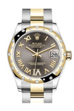 Rolex Datejust 31 Dark Grey Large VI diamonds Dial Diamond Bezel Yellow Gold Two Tone Watch 278343RBR 278343 NP
