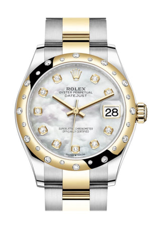 Rolex Datejust 31 White Mother-Of-Pearl Diamonds Dialdiamond Bezel Rose Gold Two Tone Watch