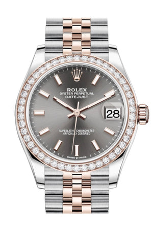 Rolex Datejust 31 Dark Rhodium Dial Diamond Bezel Rose Gold Two Tone Jubilee Watch 278381Rbr 278381