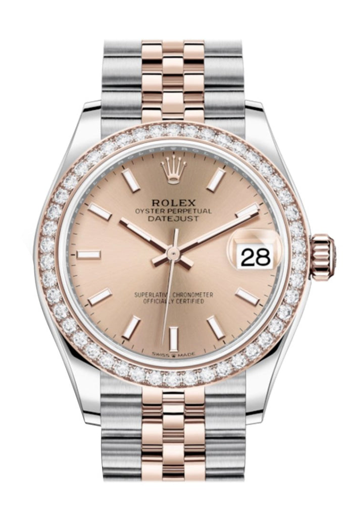 Rolex Datejust 31 Rosé Dial Diamond Bezel Rose Gold Two Tone Jubilee Watch 278381Rbr 278381