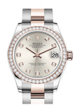 Rolex Datejust 31 Silver Diamonds Dial Diamond Bezel Rose Gold Two Tone Watch 278381Rbr 278381