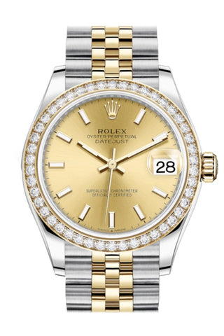 Rolex Datejust 31 Champagne Dial Diamond Bezel Yellow Gold Two Tone Jubilee Watch 278383Rbr 278383