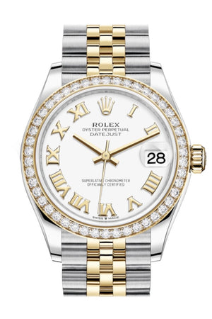Rolex Datejust 31 White Roman Dial Diamond Bezel Yellow Gold Two Tone Jubilee Watch 278383Rbr 278383