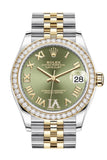 Rolex Datejust 31 Olive green VI Diamonds Dial Diamond Bezel Yellow Gold Two Tone Jubilee Watch 278383RBR 278383