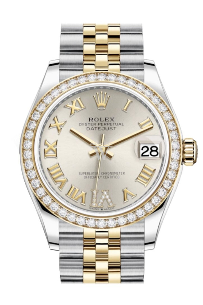 Rolex Datejust 31 Silver Vi Diamonds Olive Green Dial Diamond Bezel Yellow Gold Two Tone Jubilee