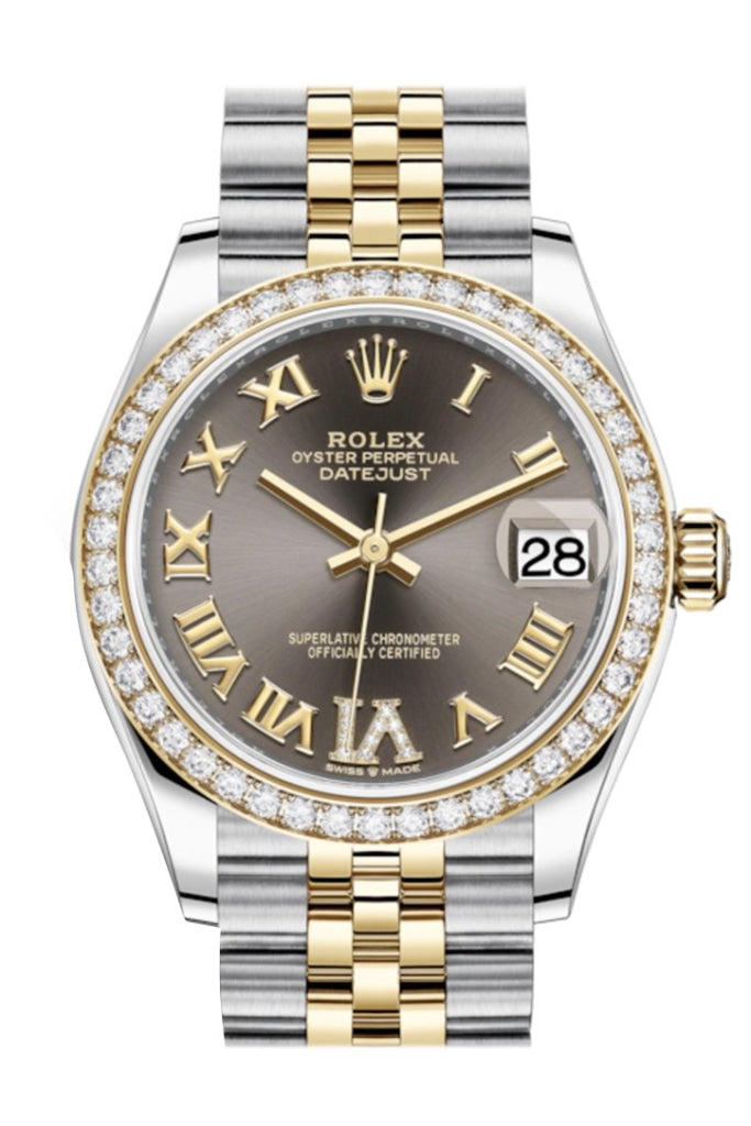 Rolex Datejust 31 Dark Grey Vi Diamonds Dial Diamond Bezel Yellow Gold Two Tone Jubilee Watch