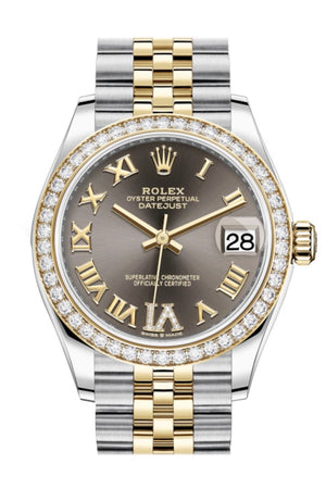Rolex Datejust 31 Dark Grey Vi Diamonds Dial Diamond Bezel Yellow Gold Two Tone Jubilee Watch