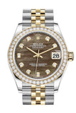 Rolex Datejust 31 Black mother-of-pearl Diamonds Dial Diamond Bezel Yellow Gold Two Tone Jubilee Watch 278383RBR 278383